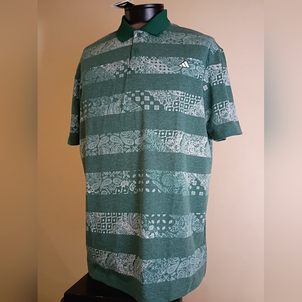 Adidas Go-To Printed Collegiate Green Golf Polo Shirt Men - NWT XL $80